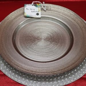 THE ART OF TABLETOP ROUND GLASS BUFFET CHARGER PLATES-MADE IN TURKEY-GOLD-S/2